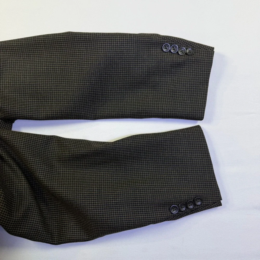Oscar de la Renta 42R Sport Coat Blazer Brown Micro Houndstooth‎ Wool Cashmere